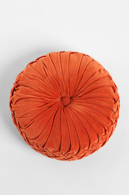 Round Velvet Pintuck Pillow, Dark Orange - Contemporary - Decorative Pillows - by Urban Outfitters